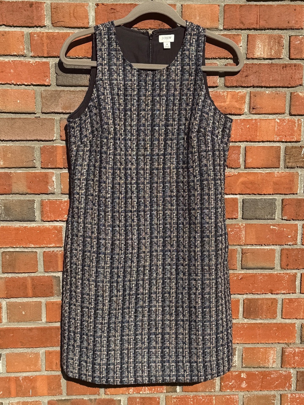 J. Crew Navy and Cream Tweed Sheath Dress Size 4